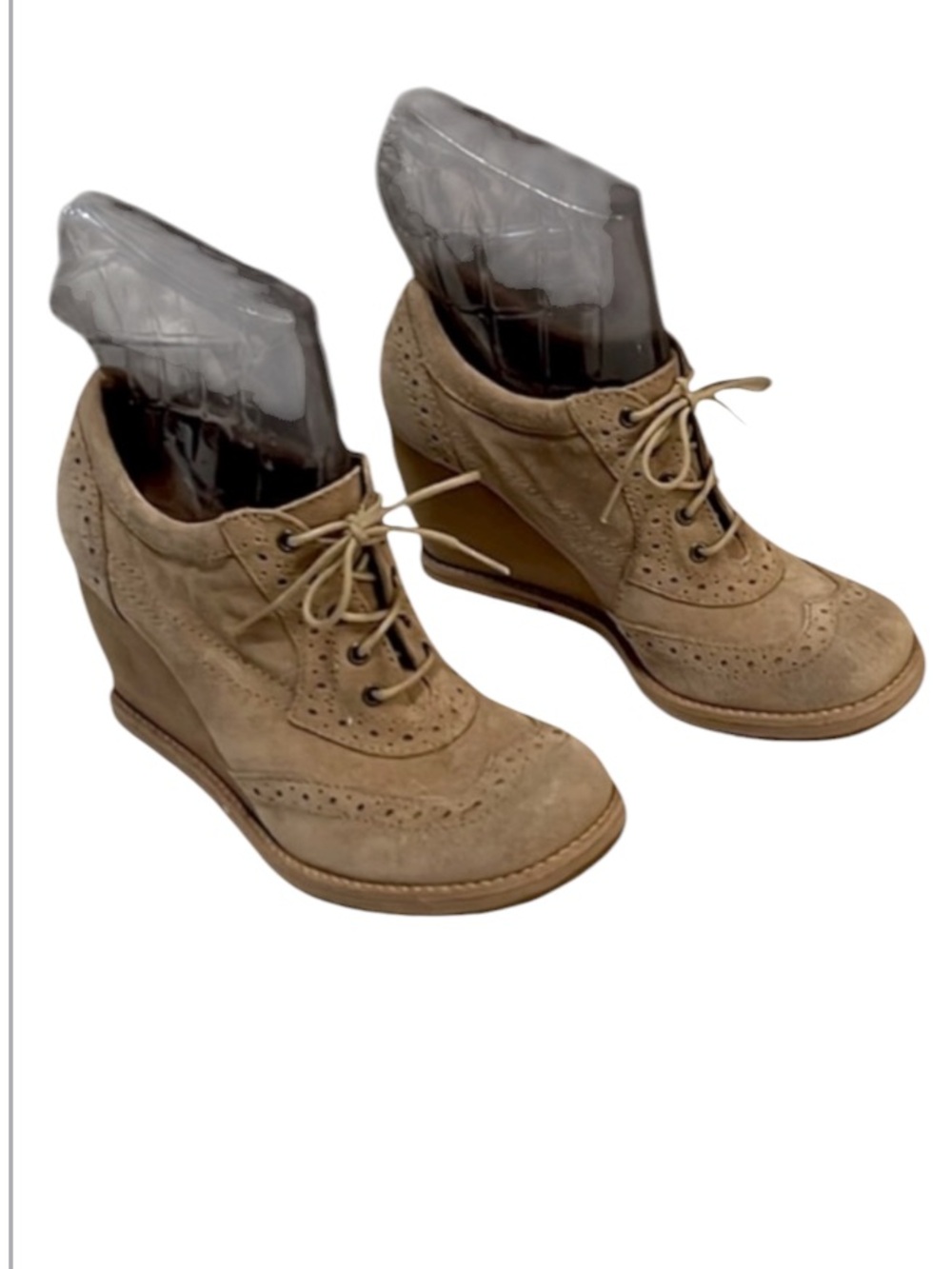 Dr Scholls Apex Memory Cushion Wedge Tan Suede Oxford Square Toe Lace Up Shoes 7